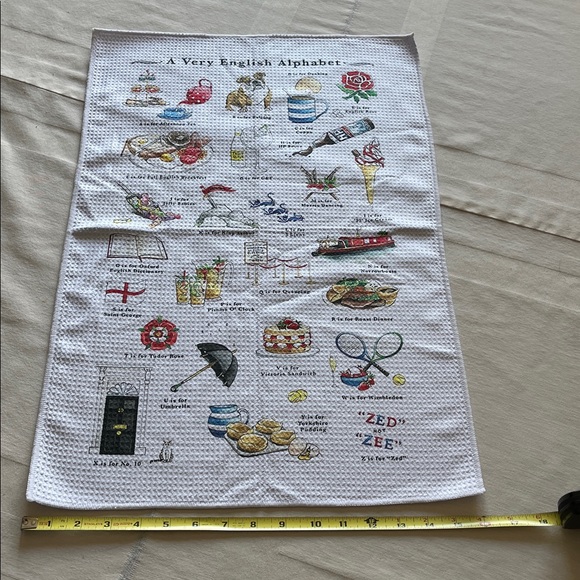 A Very English Alphabet Tea Towel - Illustrated White Cotton - Picture 6 of 7